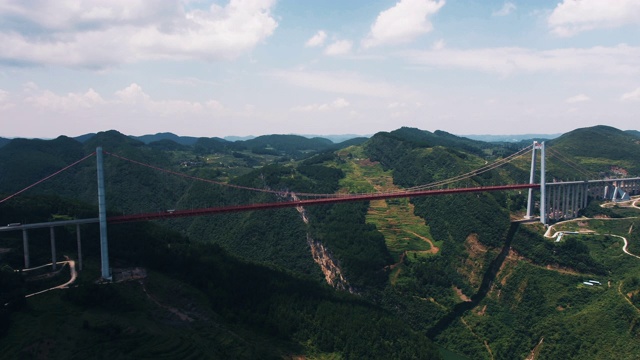 高海拔山谷间的斜拉桥视频素材