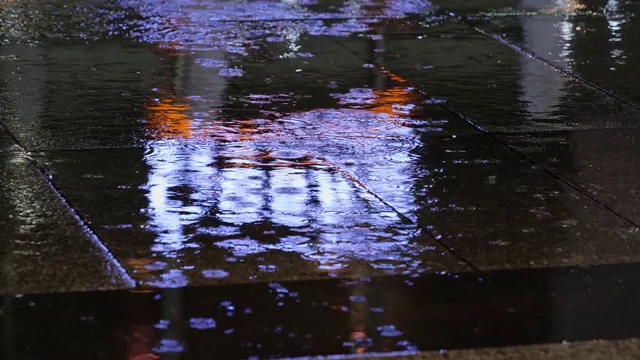 夜雨湿路面与光反射视频素材