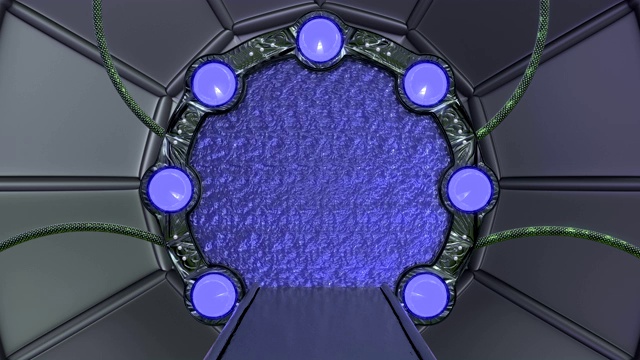 全站景观景色尽收眼底。特写3d动画抽象背景科幻走廊与门户。未来技术抽象无缝VJ技术标题和背景。视频素材