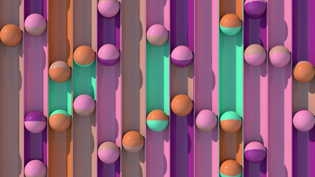 有光泽的彩球滚动。硬光。时尚与美的概念。抽象动画，3d渲染。视频素材