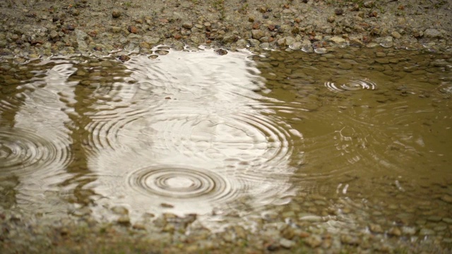 地面浅水上的雨滴视频素材