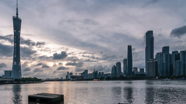 日夜延时拍摄广州珠江城市景观视频素材