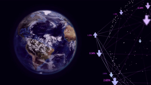 数字合成视频的数字图标移动与地球旋转的背景视频素材
