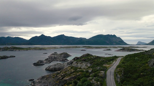 挪威罗浮敦群岛峡湾鸟瞰图视频素材