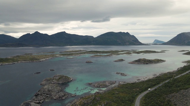 挪威罗浮敦群岛峡湾鸟瞰图视频素材