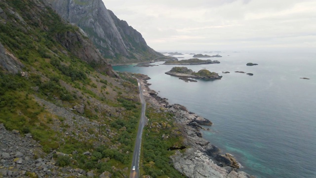 罗浮敦群岛的挪威峡湾鸟瞰图视频素材