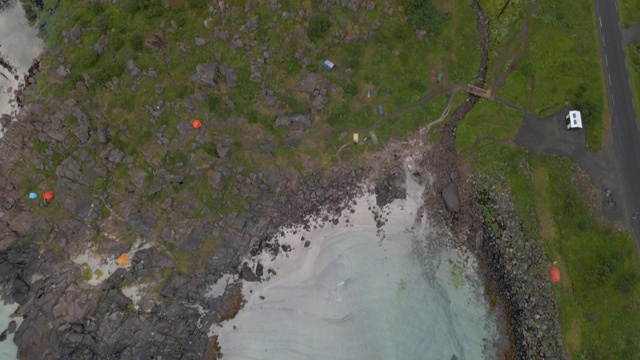 罗浮敦群岛鸟瞰图与峡湾在挪威。视频素材