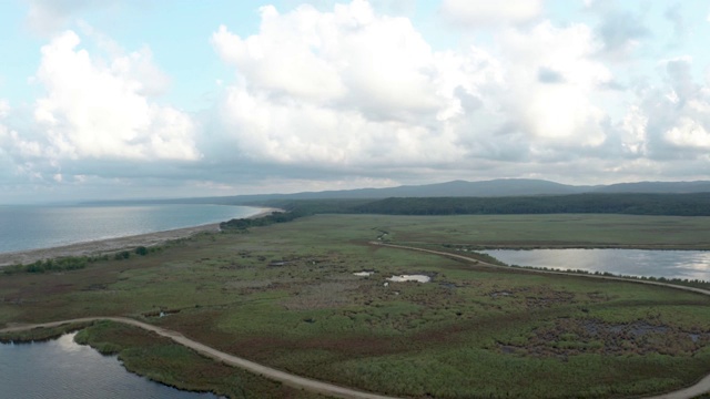 海滩和湖岸在一个美丽的夏日无人机视频4K分辨率视频素材