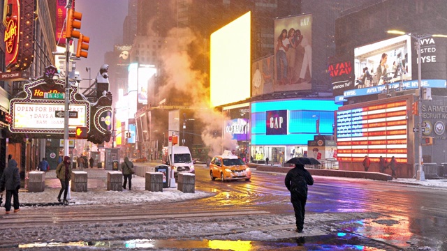 冬天的时代广场。雪。照明。视频素材