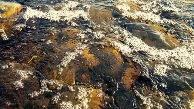 查看一个水晶清澈的水纹理。自然背景。水波纹反射。波。波浪和飞溅视频素材