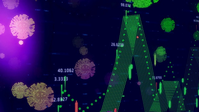 Covid-19细胞和光点与金融数据处理相对抗视频素材