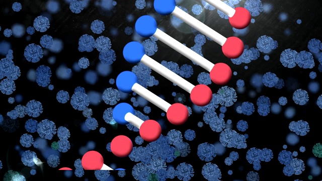 黑色背景下的DNA结构和Covid-19细胞视频素材