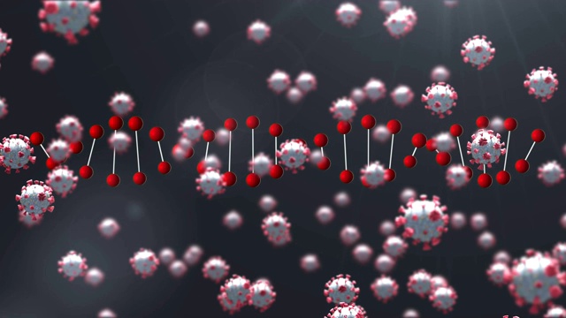 灰色背景下的DNA结构和Covid-19细胞视频素材