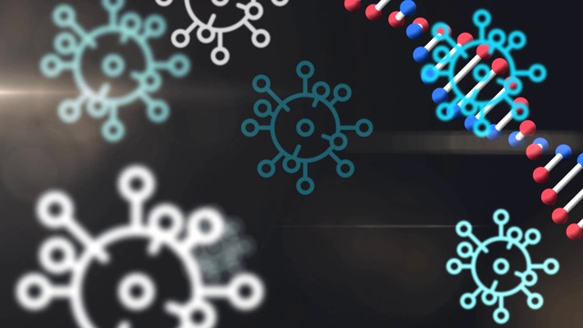 黑色背景下的DNA结构和Covid-19细胞视频素材