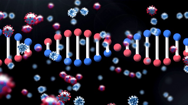 黑色背景下的DNA结构和Covid-19细胞视频素材