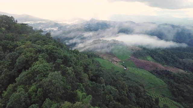 顶视图晨雾和视点与山的层次视频素材