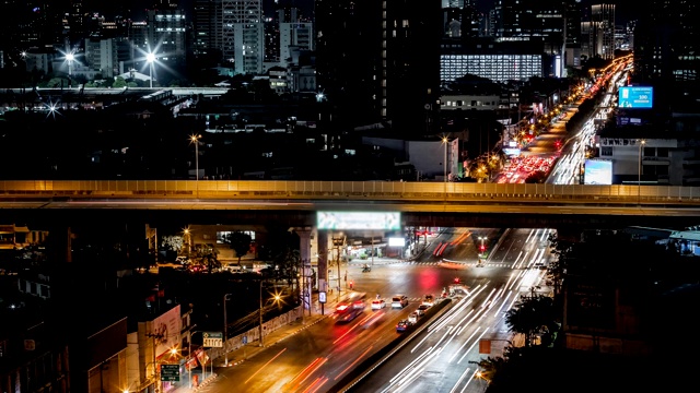 时间流逝，曼谷夜间道路交通堵塞。视频素材