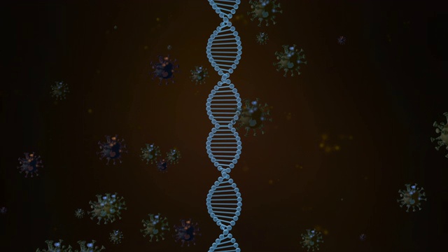 旋转DNA链被外来细胞包围并攻击的三维动画。视频素材