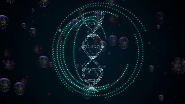 人类dna在发光的圆圈内旋转，保护它免受病毒的侵害。视频素材