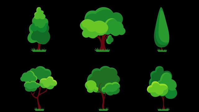 一套动画不同的植物和树木的插图。视频素材