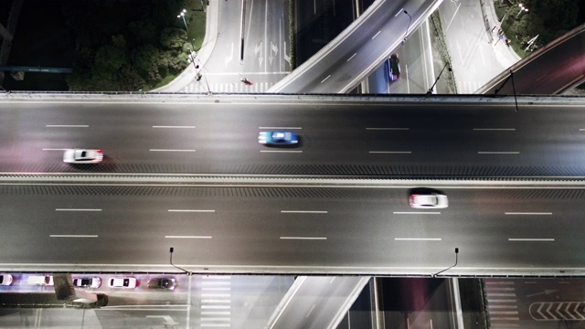 夜间繁忙路口鸟瞰图视频素材