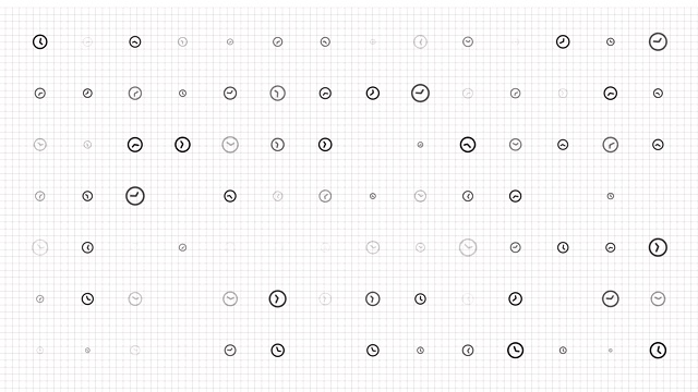 无缝模式背景与时钟。动画。小小的黑白时钟在格子上慢慢地闪烁。完美地用于演示。可以把你的文字，图表，图表放在里面吗视频素材