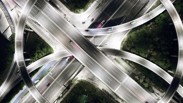 夜间繁忙路口鸟瞰图视频素材