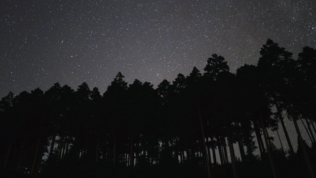 时间流逝镜头的夜空中满是围绕北极星旋转的星星视频素材