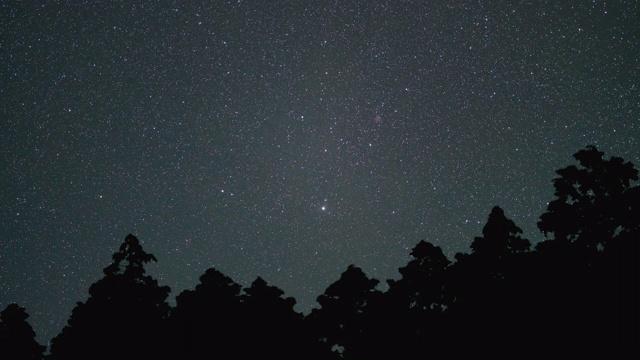 时间流逝镜头的夜空中满是围绕北极星旋转的星星视频素材