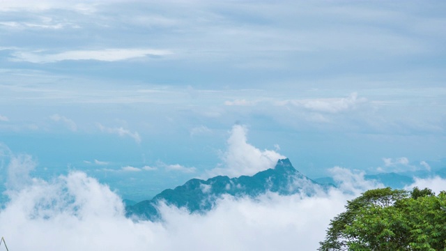 冬季热带森林，雾流过山脉，时间流逝视频视频素材