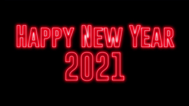 霓虹彩色文字“2021年新年快乐”。新年亮闪闪的标志。视频素材