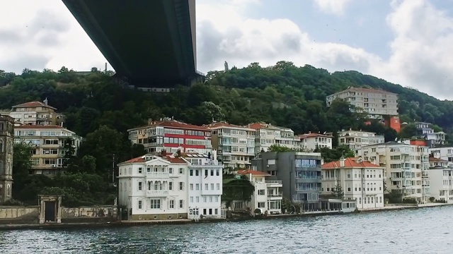 伊斯坦布尔Fatih Sultan Mehmet Bosphorus Bridge下的街区建筑视频素材