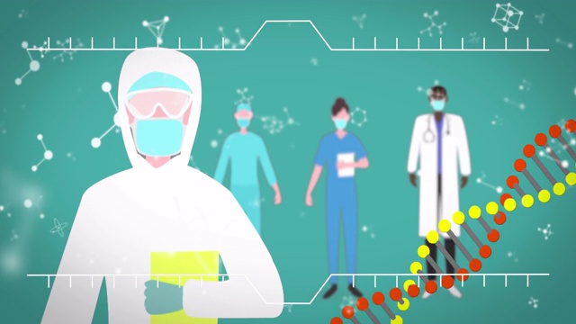 DNA链和分子结构对戴口罩的医护人员不利视频素材