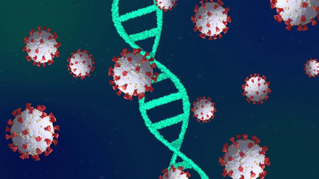 Covid-19细胞在蓝色背景上的DNA结构视频素材