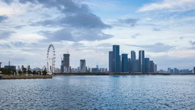 T/L WS深圳前海自由贸易区白昼时间与移动云/中国广东省深圳视频素材