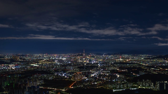 汉江和乐天世界大厦的夜景，在市中心的Jamsil / Songpa-gu，韩国首尔视频素材