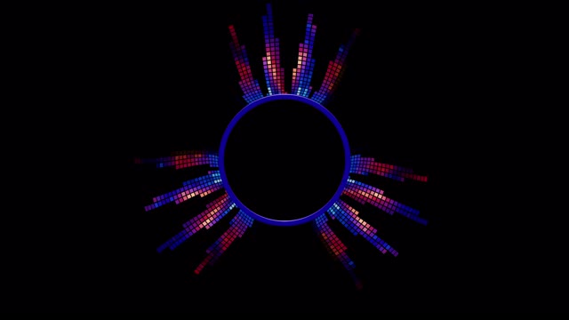 虚拟循环均衡器。垂直方柱的蓝红激光光谱，动态像素振动为或演出。视频素材