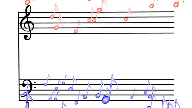 彩色音符流淌于乐谱，3D渲染视频素材