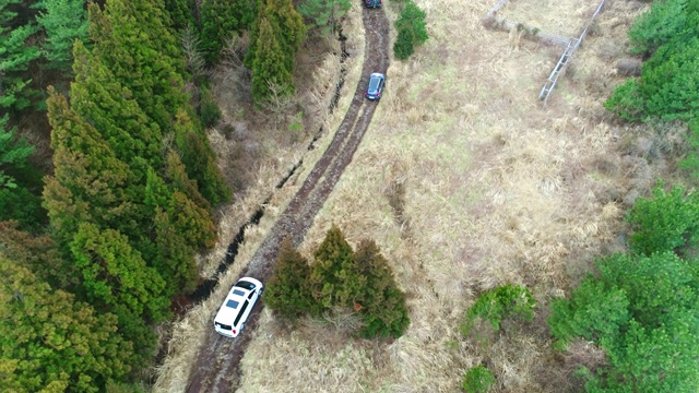 韩国济州岛哈拉山公路上行驶的汽车和自行车视频素材