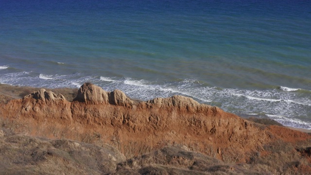 滑坡区。被毁的海岸，海滩，危险地点。靠近乌克兰敖德萨的黑海海岸的部分海岸线。视频素材