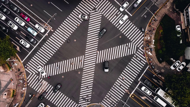 T/L无人机视角的城市街道十字路口视频素材