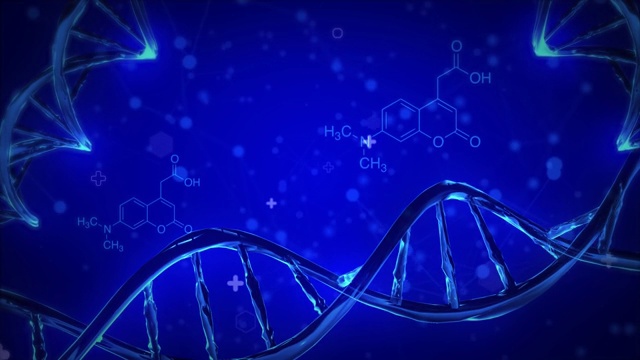 线框DNA分子结构网格在软蓝色环背景。视频素材