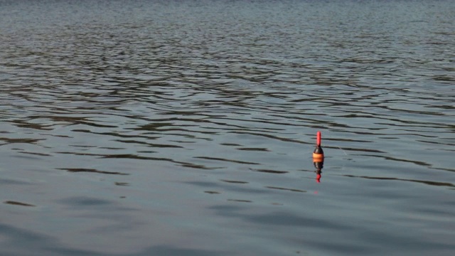 钓鱼浮在水面上。用浮杆在水上钓鱼。视频素材