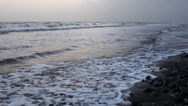 在暴风雨天气下搁浅在海边的浮木视频素材