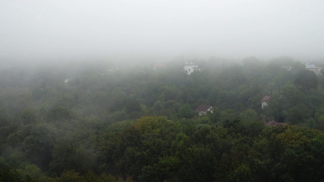 下雨时，秋天公园里的湿路。从窗口看。视频素材