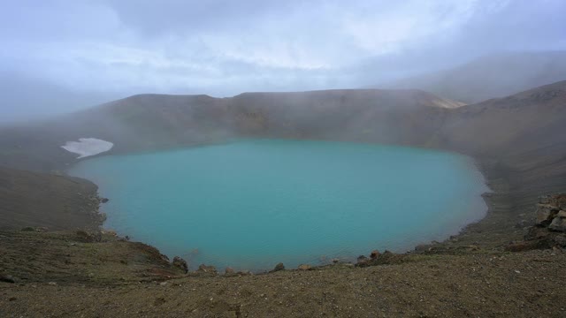 火山口湖，火山口Viti，克拉夫拉火山，Myvatn地区，Nordurland Vestra，北部地区，冰岛视频素材