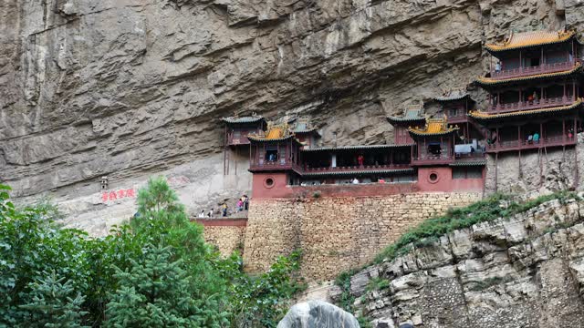 悬空或悬空寺的悬崖在恒山视频素材