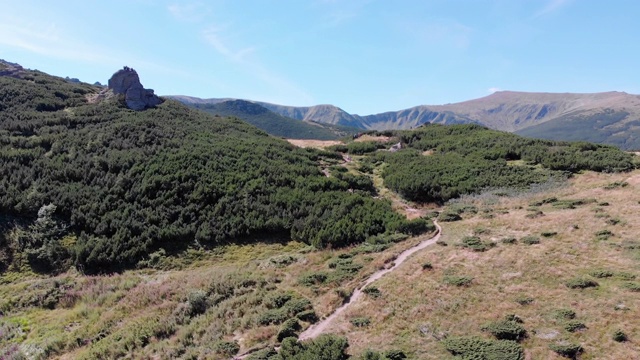 空中全景的绿色山脉和丘陵在喀尔巴阡山谷视频素材