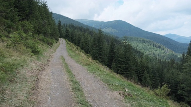 山脉中一座山上的山道。景观的观点。喀尔巴阡山脉的谷视频素材