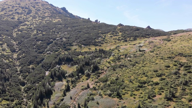 空中全景的绿色山脉和丘陵在喀尔巴阡山谷视频素材